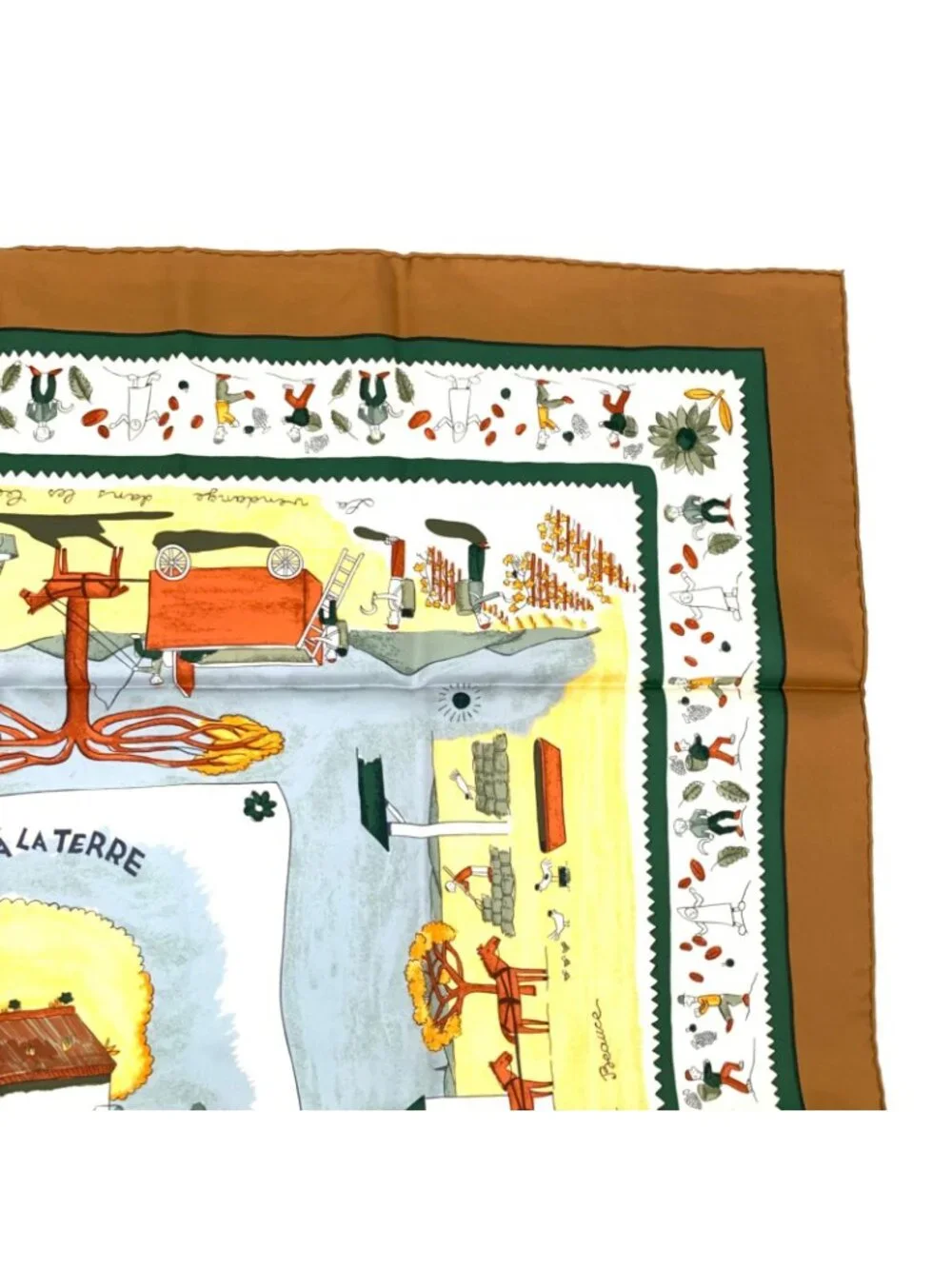 Hermes Color Carre 90 RE Tour a la Terre Return Silk Scarf Brown - Picture 3 of 5
